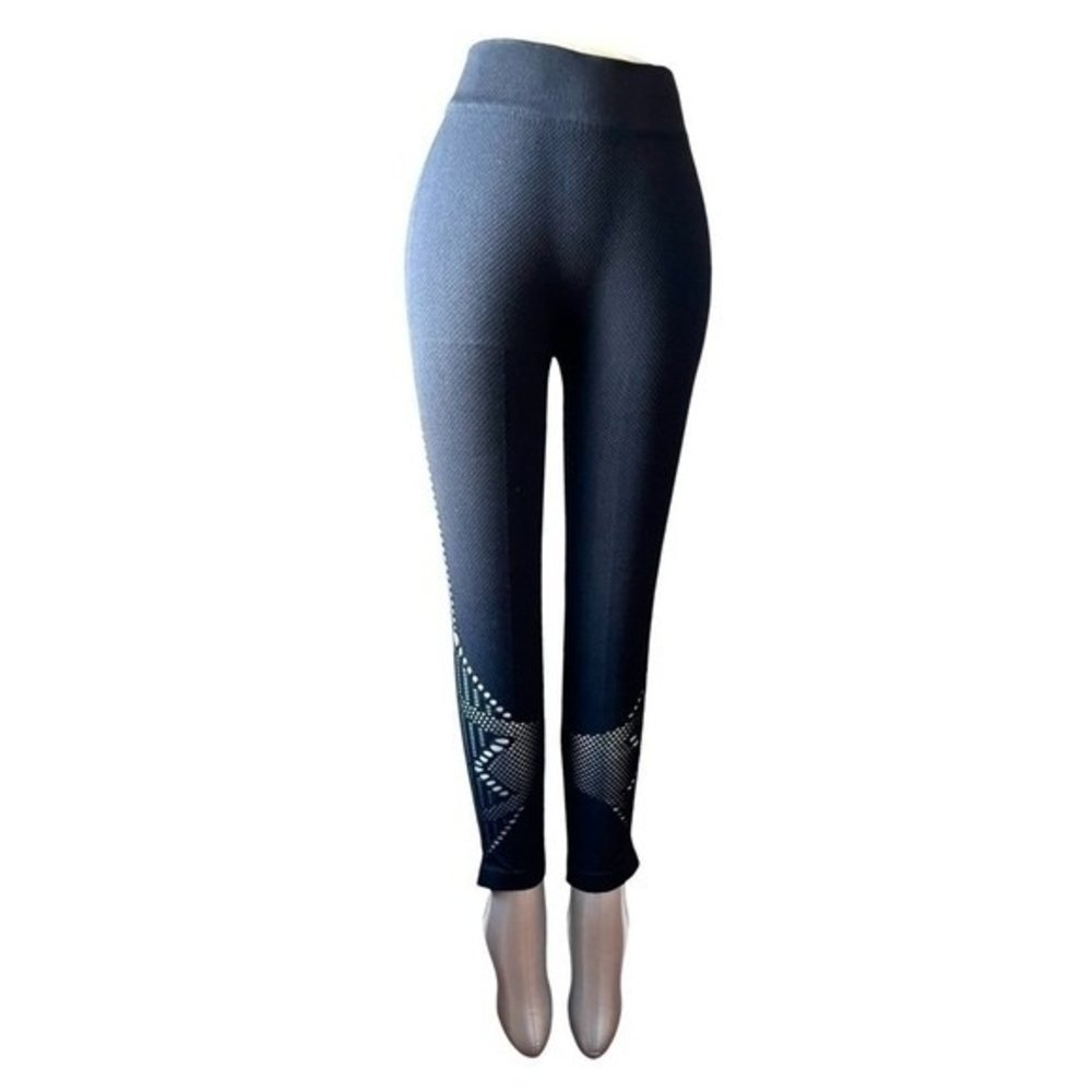NUX Jazzercise Womens Leggings S Black High Waisted Hollow Out Compression EXC